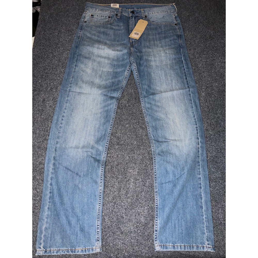 Levis 505 Regular Fit Jeans Mens 34x32 Light Wash Blue Denim Straight Leg